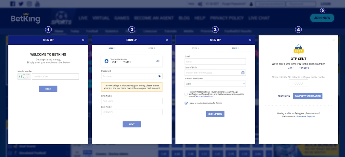 BetKing Registration Process Screenshot